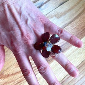 Large Flower Statement Ring - Red - Adjustable
